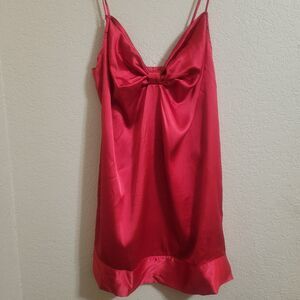 Vintage Victoria’s Secret Satin Slip Dress M Red Bow Front Chemise 2009 Lingerie